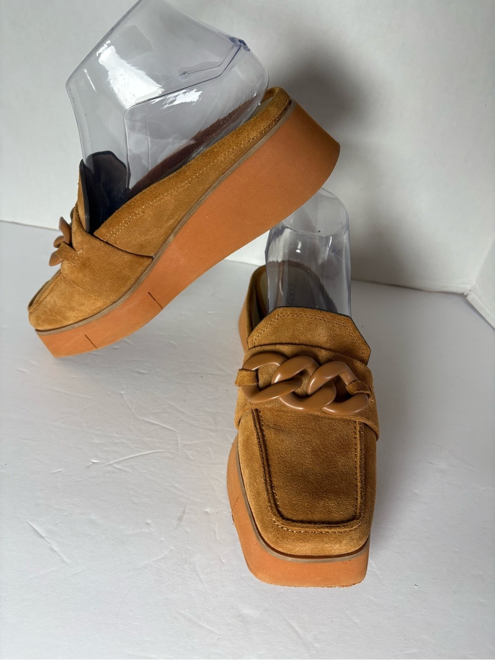 Naked Feet Elect Suede Platform Slip-On Mules Loafers Brown Camel Size 7M